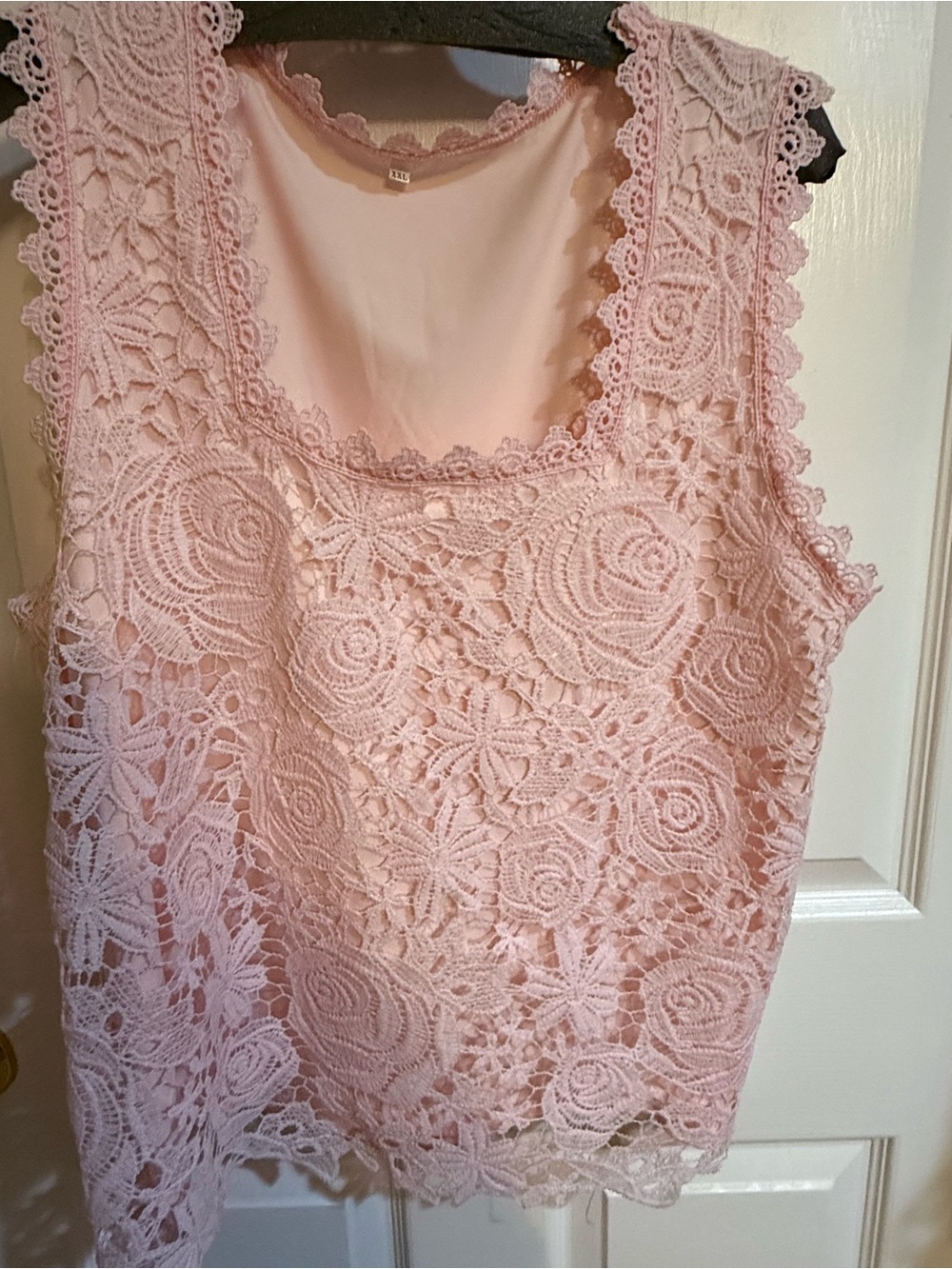 Pink Lace Overlay Tank Top